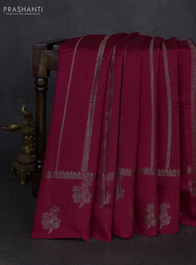 Banarasi semi matka silk saree dark pink with allover thread & zari weaves and woven border