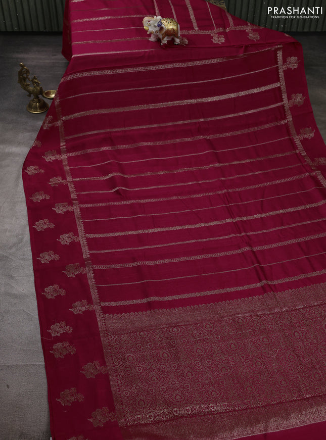 Banarasi semi matka silk saree dark pink with allover thread & zari weaves and woven border