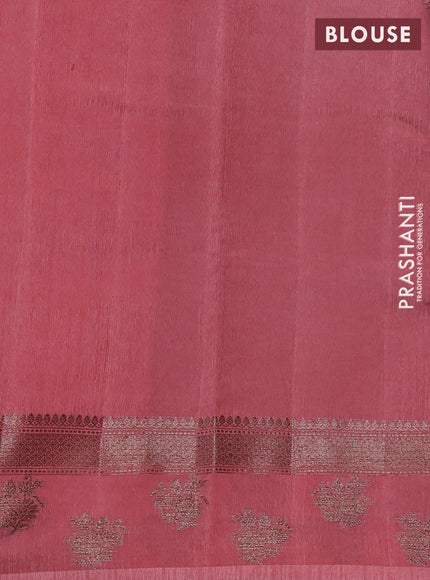 Banarasi semi matka silk saree kumkum red and mild peach pink with allover thread & zari zigzag weaves and woven butta border