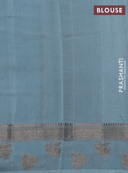 Banarasi semi matka silk saree peacock blue and pastel blue with allover thread & zari zigzag weaves and woven butta border