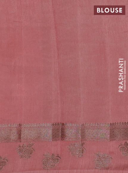 Banarasi semi matka silk saree coffee brown and peach shade with allover thread & zari zigzag weaves and woven butta border