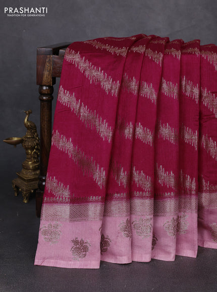Banarasi semi matka silk saree dark pink and light pink with allover thread & zari zigzag weaves and woven butta border