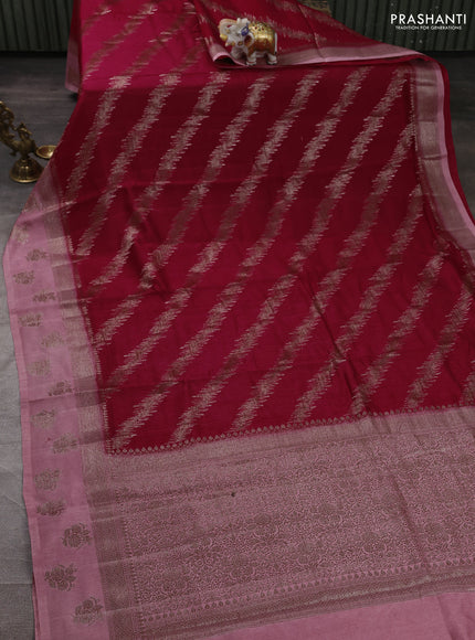 Banarasi semi matka silk saree dark pink and light pink with allover thread & zari zigzag weaves and woven butta border