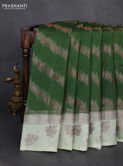 Banarasi semi matka silk saree green and pista green with allover thread & zari zigzag weaves and woven butta border