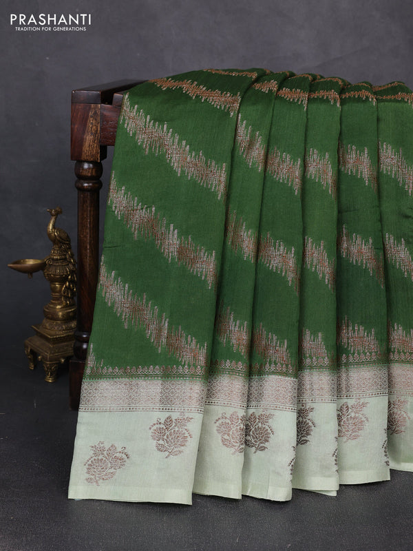 Banarasi semi matka silk saree green and pista green with allover thread & zari zigzag weaves and woven butta border