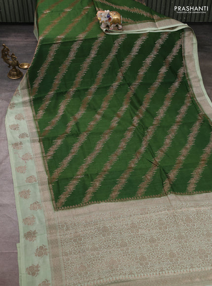 Banarasi semi matka silk saree green and pista green with allover thread & zari zigzag weaves and woven butta border