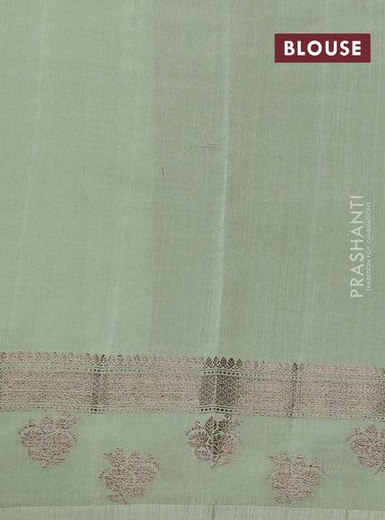 Banarasi semi matka silk saree green and pista green with allover thread & zari zigzag weaves and woven butta border