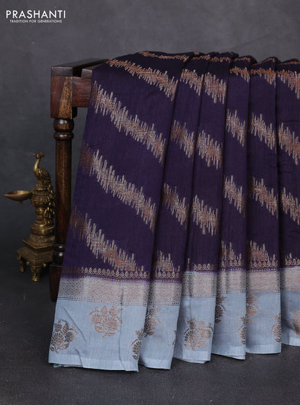 Banarasi semi matka silk saree navy blue and pastel blue with allover thread & zari zigzag weaves and woven butta border