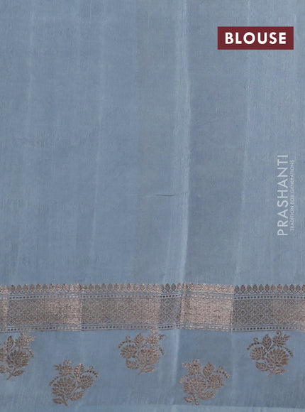 Banarasi semi matka silk saree navy blue and pastel blue with allover thread & zari zigzag weaves and woven butta border