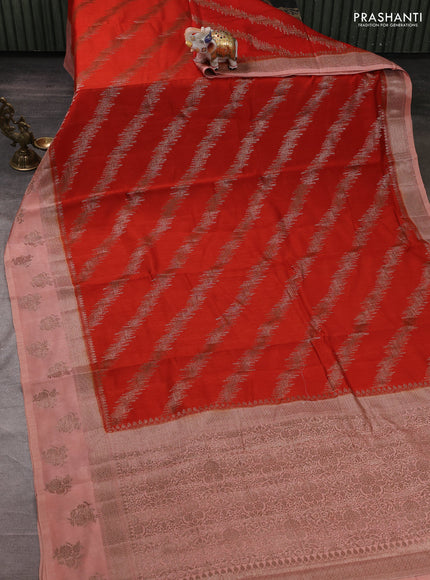 Banarasi semi matka silk saree rustic orange and peach shade with allover thread & zari zigzag weaves and woven butta border