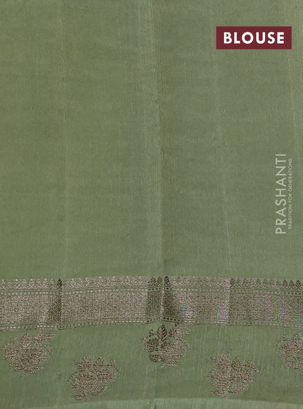 Banarasi semi matka silk saree mehendi green and pastel green with allover thread & zari zigzag weaves and woven butta border