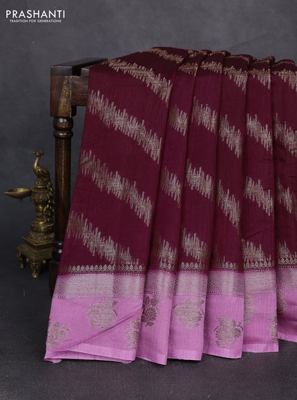 Banarasi semi matka silk saree deep maroon and mauve pink with allover thread & zari zigzag weaves and woven butta border
