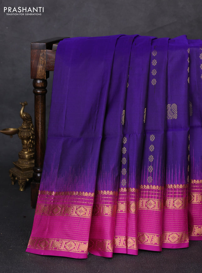 Pure soft silk saree violet and pink with allover zari woven buttas and zari woven border
