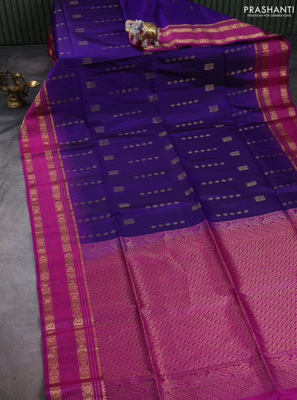 Pure soft silk saree violet and pink with allover zari woven buttas and zari woven border