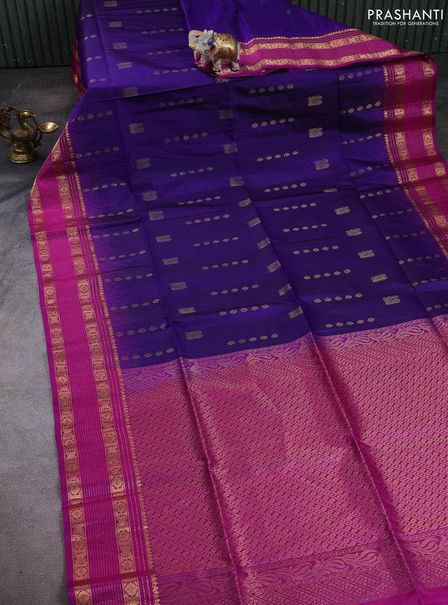 Pure soft silk saree violet and pink with allover zari woven buttas and zari woven border