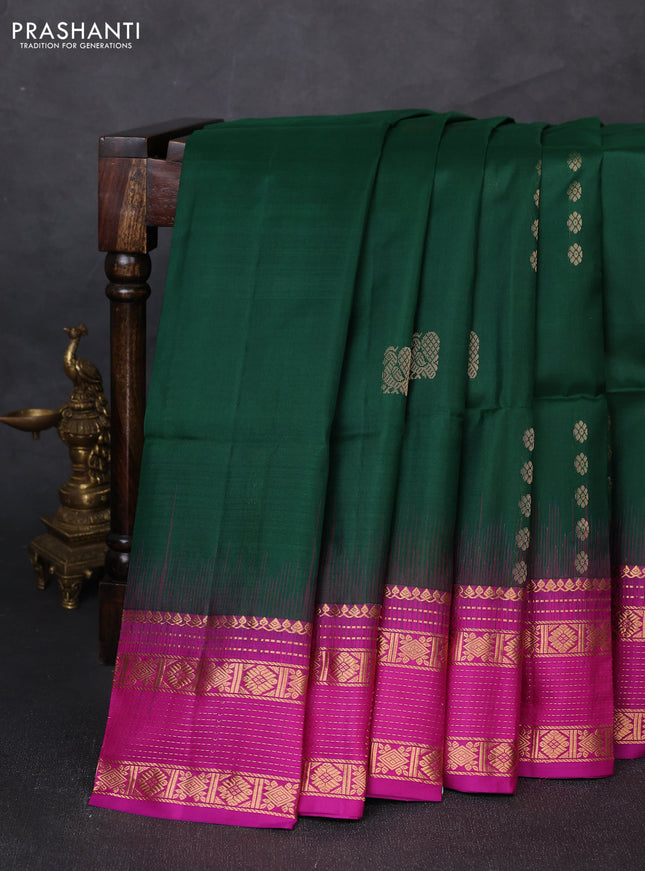 Pure soft silk saree bottle green and pink with allover zari woevn buttas and zari woven border