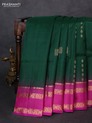 Pure soft silk saree bottle green and pink with allover zari woevn buttas and zari woven border