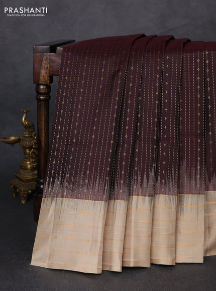 Pure soft silk saree coffee brown and beige with allover zari weaves & buttas and zari woven border