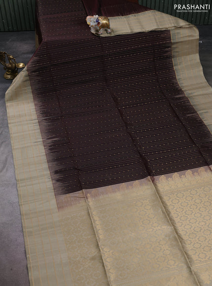 Pure soft silk saree coffee brown and beige with allover zari weaves & buttas and zari woven border