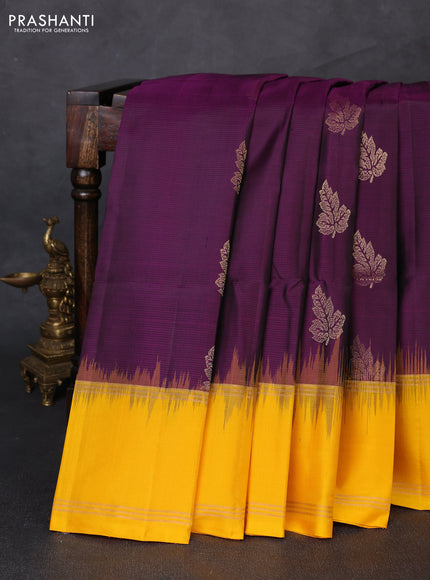 Pure soft silk saree deep wine shade and mustard yellow with allover zari woven buttas and zari woven border