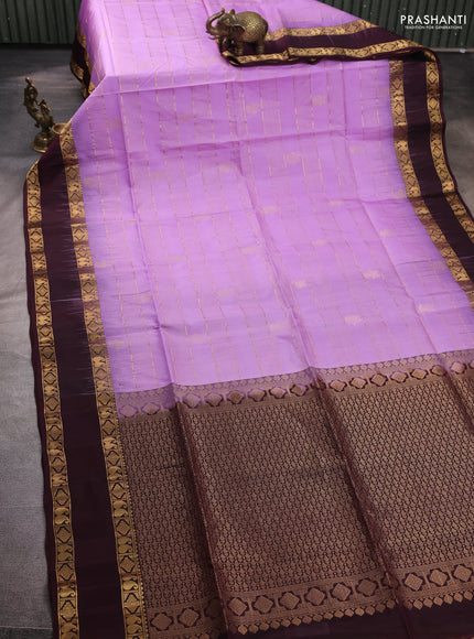 Pure soft silk saree lavender and deep wine shade with allover zari weaves & buttas and rettapet zari woven border