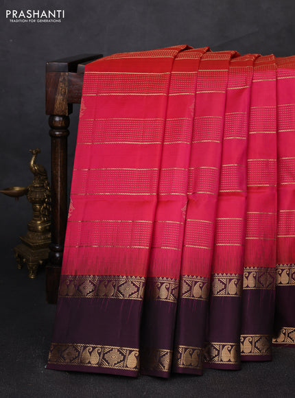 Pure soft silk saree pink and deep wine shade with allover zari weaves & buttas and rettapet zari woven border