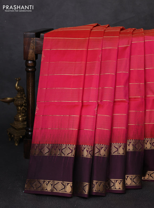 Pure soft silk saree pink and deep wine shade with allover zari weaves & buttas and rettapet zari woven border