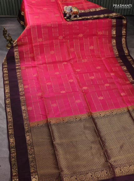 Pure soft silk saree pink and deep wine shade with allover zari weaves & buttas and rettapet zari woven border