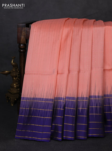 Pure soft silk saree peach shade and blue with allover zari weaves & buttas and zari woven border
