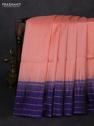 Pure soft silk saree peach shade and blue with allover zari weaves & buttas and zari woven border