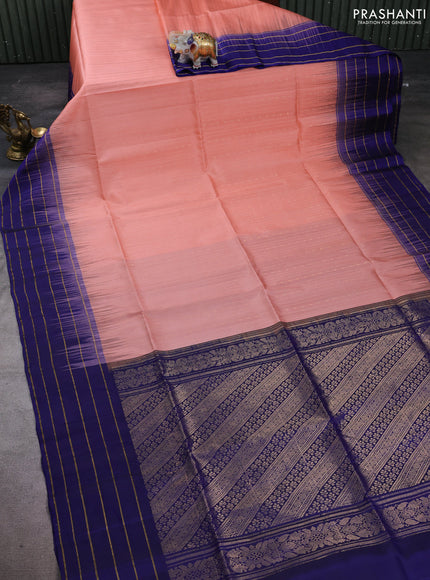 Pure soft silk saree peach shade and blue with allover zari weaves & buttas and zari woven border
