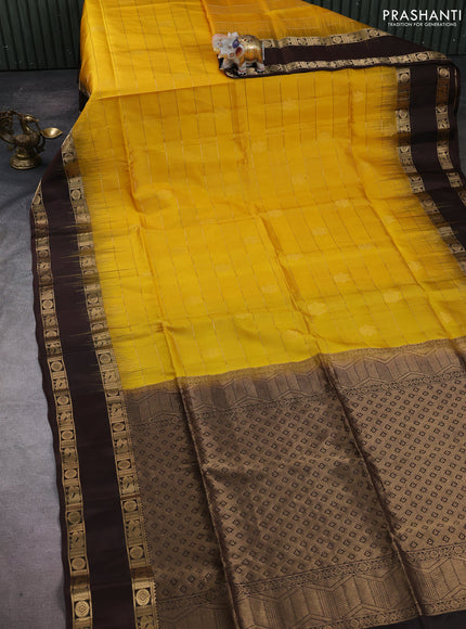 Pure soft silk saree mustard yellow and coffee brown with allover zari weaves & buttas and rettapet zari woven border