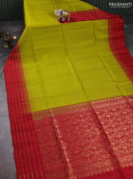 Pure soft silk saree lime green and red with allover zari weaves & buttas and zari woven border