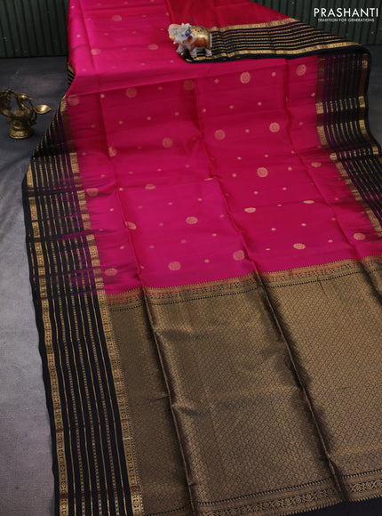 Pure soft silk saree dark pink and black with allover zari woven buttas and zari woven border