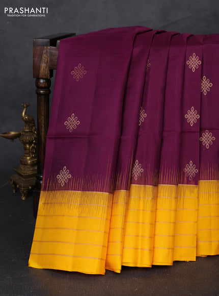 Pure soft silk saree purple and mustard yellow with allover zari woven buttas and zari woven border