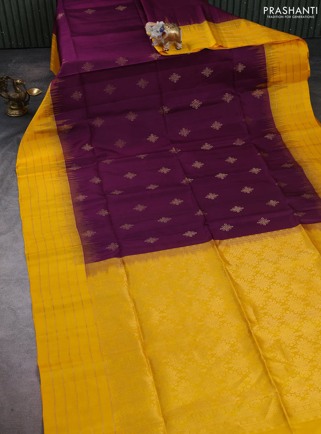 Pure soft silk saree purple and mustard yellow with allover zari woven buttas and zari woven border