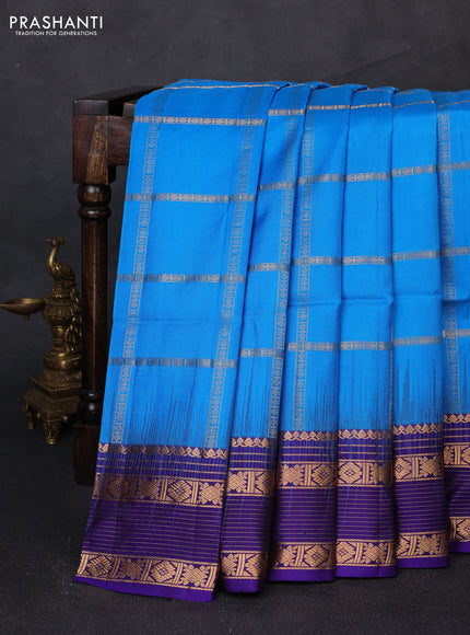 Pure soft silk saree cs blue and violet with allover zari checked pattern and zari woven border