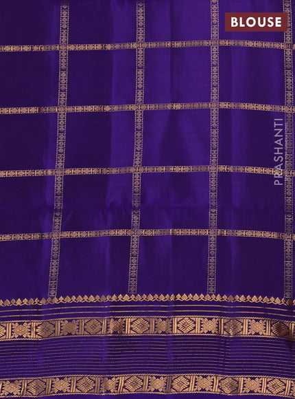 Pure soft silk saree cs blue and violet with allover zari checked pattern and zari woven border