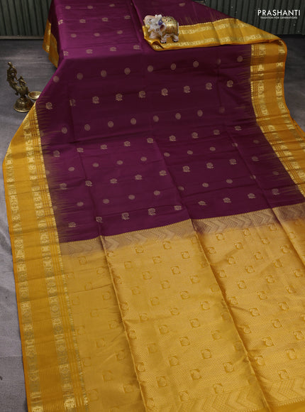 Pure soft silk saree deep wine shade and mango yellow with allover zari woven buttas and zari woven border