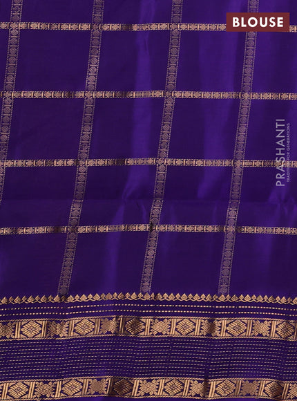 Pure soft silk saree tomato pink and violet with allover zari checked pattern and zari woven border
