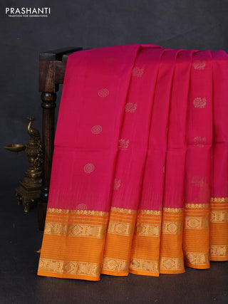 Pure soft silk saree pink and mango yellow with zari woven buttas and zari woven border