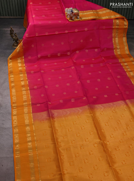 Pure soft silk saree pink and mango yellow with zari woven buttas and zari woven border