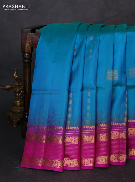Pure soft silk saree cs blue and magenta pink with allover zari woven buttas and zari woven border