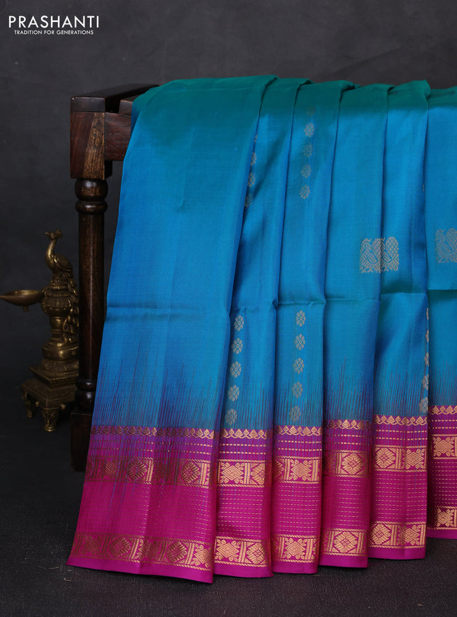 Pure soft silk saree cs blue and magenta pink with allover zari woven buttas and zari woven border