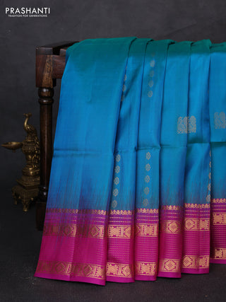 Pure soft silk saree cs blue and magenta pink with allover zari woven buttas and zari woven border