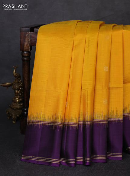 Pure soft silk saree yellow and violet with zari woven buttas and zari woven border