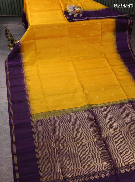 Pure soft silk saree yellow and violet with zari woven buttas and zari woven border
