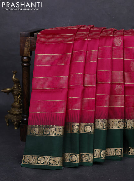 Pure soft silk saree pink and bottle green with allover zari weaves & buttas and rettapet zari woven border