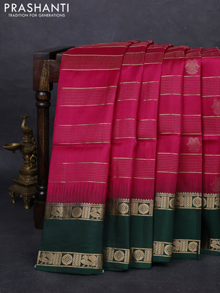 Pure soft silk saree pink and bottle green with allover zari weaves & buttas and rettapet zari woven border
