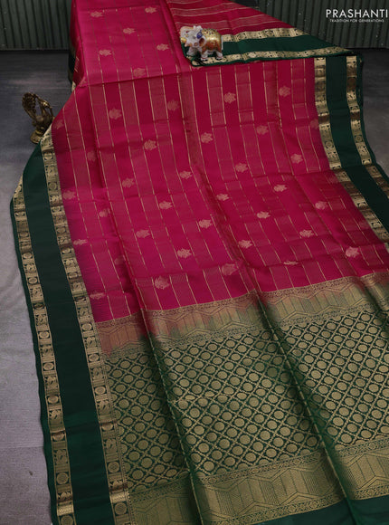 Pure soft silk saree pink and bottle green with allover zari weaves & buttas and rettapet zari woven border